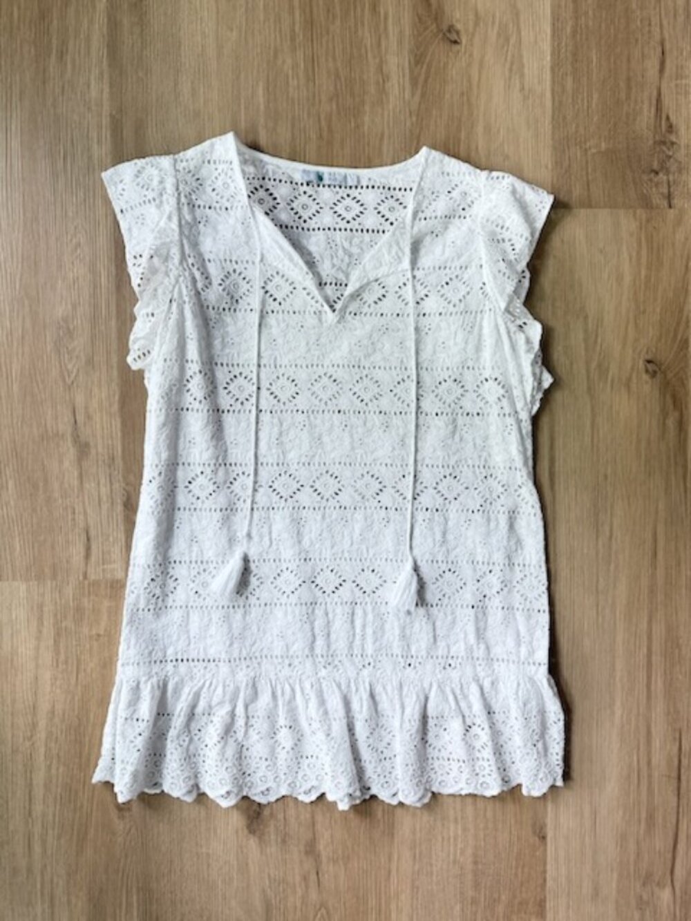 Bindu Anthropologie White Eyelet Flutter Swim Cover Dress L Cotton